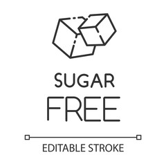 Sugar free linear icon. Food without added sweetener. Product free ingredient. Diabetes prevention. Thin line illustration. Contour symbol. Vector isolated outline drawing. Editable stroke