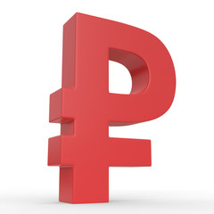 Red ruble sign isolated on white background. 3d rendering illustration