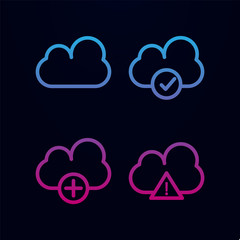 Cloud, exclamatory, check, plus sign nolan icon. Simple thin line, outline vector of web icons for ui and ux, website or mobile application