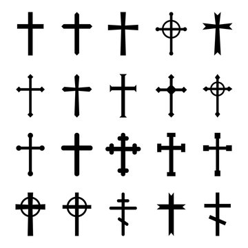 Set of christian crosses. Vector symbol on white background.