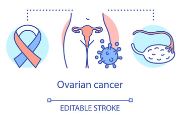 Ovarian cancer concept icon. Female oncology idea thin line illustration. Women health, reproductive system. Oncological disease, gynecology. Vector isolated outline drawing. Editable stroke