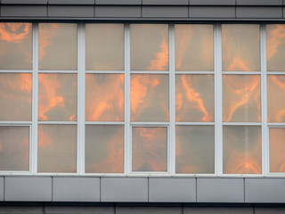office facade with windows at dawn. photo