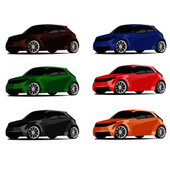 hatchback different color set realistic vector illustration isolated