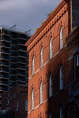 Exterior details of buildings in Seaport District in Lower Manhattan