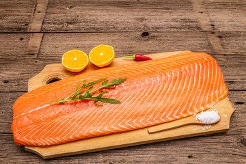 Fresh fillet of Norwegian salmon. Source of omega 3, balanced healthy eating concept