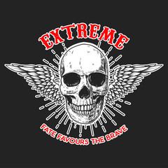 Fototapeta premium Custom motorcycles .Poster template with winged skull. Design element for poster, flyer, card, banner.