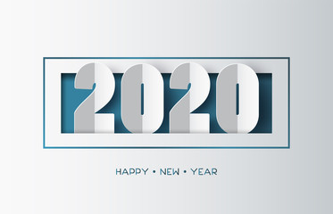 Fototapeta na wymiar Happy new year 2020 text design with paper cut style.