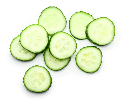 Fresh cut cucumber on white background