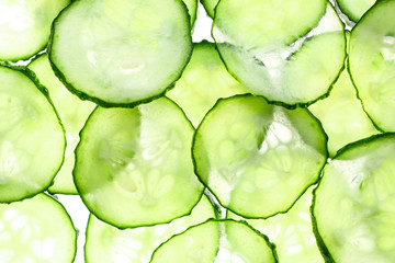 Fresh cucumber slices as background