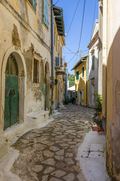 Walk the aisles Sinarades village on Corfu island
