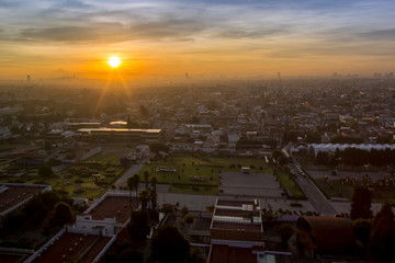 sunrise, panoramic view of the city of San andres Cholula Puebla