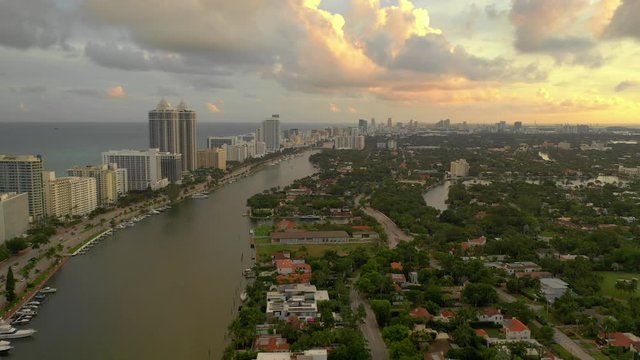 Miami Drone footage aerial 4k nice sunset colors
