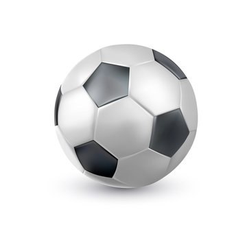 3d classic football soccer ball icon closeup. Realistic sporting equipment. Design template for graphics, mockup. Top view
