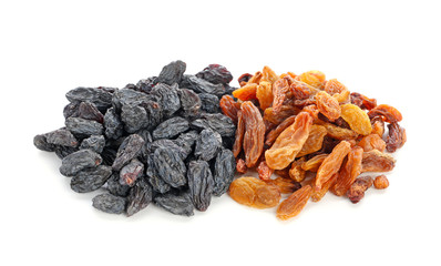 Tasty raisins on white background