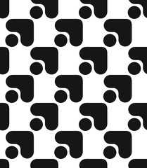 Seamless geometric pattern with dots, fabric print, black and white vector illustration.