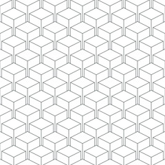 Seamless pattern of isometric cubes, pattern if thin lines, black and white vector illustration.