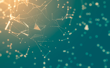 Fototapeta premium Abstract background. Molecules technology with polygonal shapes, connecting dots and lines. Connection structure. Big data visualization.