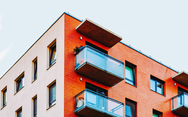 Detail in Modern residential apartment with flat building exterior