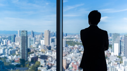 Fototapeta na wymiar businessman wearing suit looking cityscape of tokyo