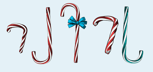 Colorful hand drawn candy cane vector collection