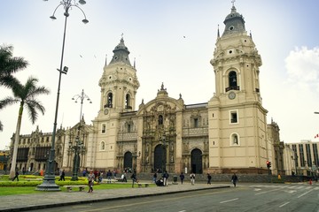 Fototapeta na wymiar Lima Cathedral at the Plaza de Armas in Lima, Peru