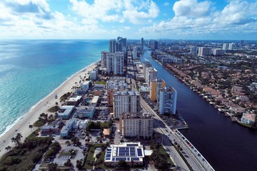 Aerial view of Hollywood Beach, Miami, United States. Great landscape. Vacation travel. Travel destinations.