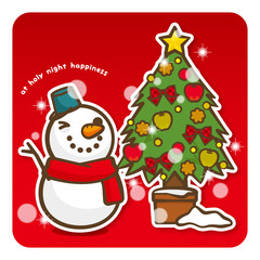 はっぴークリスマス　クリスマスツリーと雪だるまさん（赤）