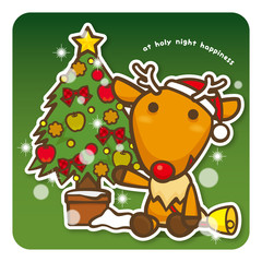 はっぴークリスマス　クリスマスツリーとトナカイさん（緑）