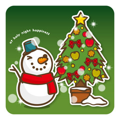 はっぴークリスマス　クリスマスツリーと雪だるまさん（緑）