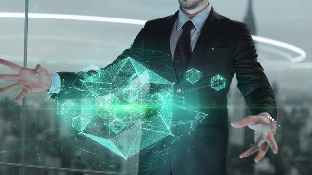 Businessman with Known as B2B hologram concept