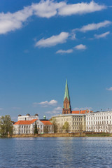 Fototapeta premium View over Burgsee lake and historic city Schwerin, Germany