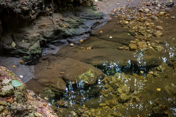 Water at the bottom of the ravine with a beautiful texture