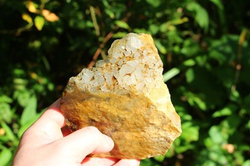 Large crystals of rhinestone (quartz, rock-crystal) on flint