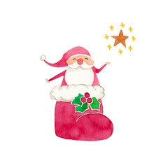 長靴に入るサンタクロース　水彩 イラスト