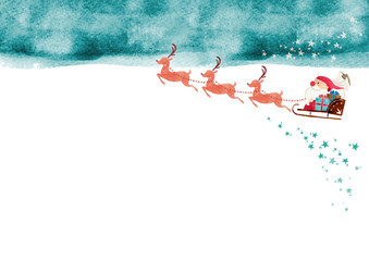 そりに乗るサンタクロース 水彩 イラスト Wall Mural Tada