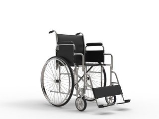 Fototapeta na wymiar Wheelchair with black leather seat and metal railings