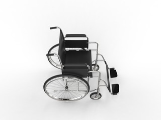 Wheelchair with black leather seat and metal railings - top down view