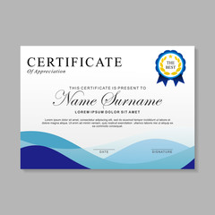 Modern certificate template design with blue and white design