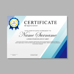 Modern certificate template design with blue and white design
