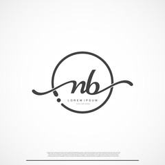 Elegant Signature Initial Letter NB Logo With Circle.