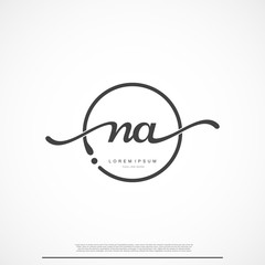 Elegant Signature Initial Letter NA Logo With Circle.