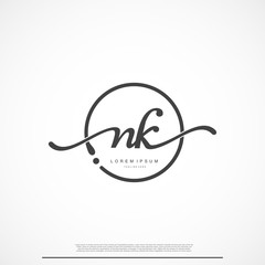 Elegant Signature Initial Letter NK Logo With Circle.