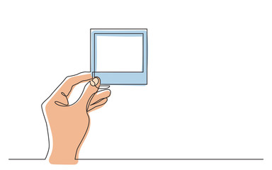 continuous line drawing of hand holding paper frame