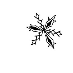 Black Snowflake isolated on white background. Line art, doodle, sketch, hand drawn. Xmas New Year winter elements of design and icons. Simple illustration for greeting cards ,calendars, prints