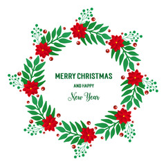 Text lettering merry christmas and happy new year with abstract green leaf flower frame. Vector