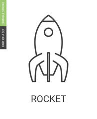 Rocket Icon with Editable Stroke in Flat Linear Style.