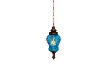 Vintage Turquoise Blue Hanging Swag Lamp Isolated White Background