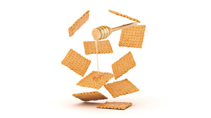 cracker and honey. 3d rendering