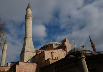 Fototapeta na wymiar A minaret of Hagia Sophia in Istanbul, Turkey