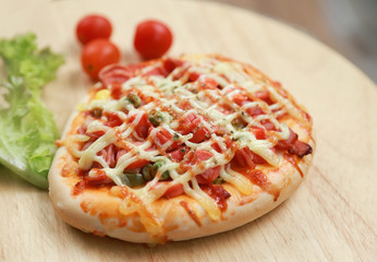 Homemade pizza with tomato sauce for eating 